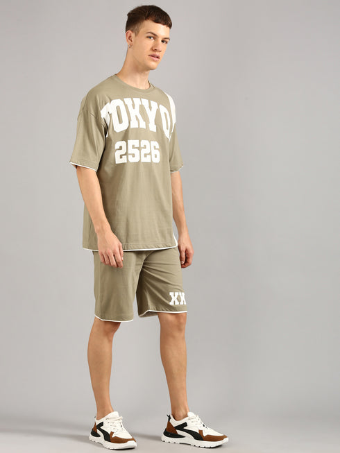 Olive Printed Relaxed Fit Co-Ords Set